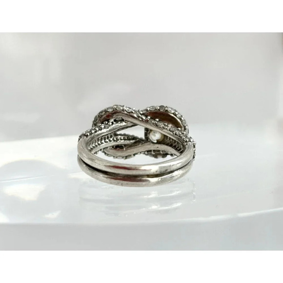 Sterling Silver Cubic Zirconia Vintage Modernist Double Shanked Knot Ring Sz 6 - Picture 8 of 8